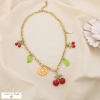 Collier acier breloque fruit fleur émail acrylique 0125154 rouge
