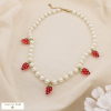 Collier fraise acier résine perle acrylique 0125146 rouge