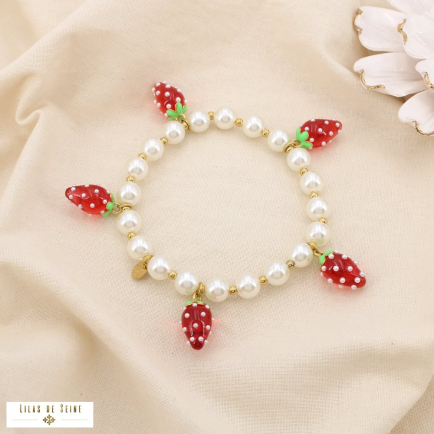 Bracelet élastique fraise acier résine acrylique 0225179 rouge