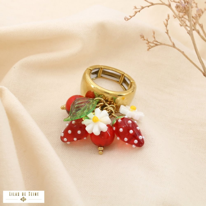 Bague élastique acier fraise marguerite feuille 0425071 rouge