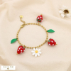 Bracelet acier verre acrylique fraise marguerite 0225197 rouge