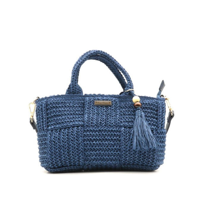 Sac à main paille papier pompon tassel Flora&Co 0924029 bleu foncé
