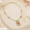 Collier acier cœur ex-voto émaillé cordon tissu 0125156 vert