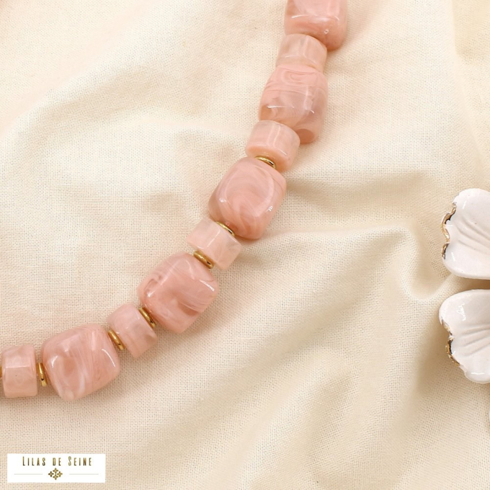 Collier acier inoxydable résine marbrée 0125144 rose