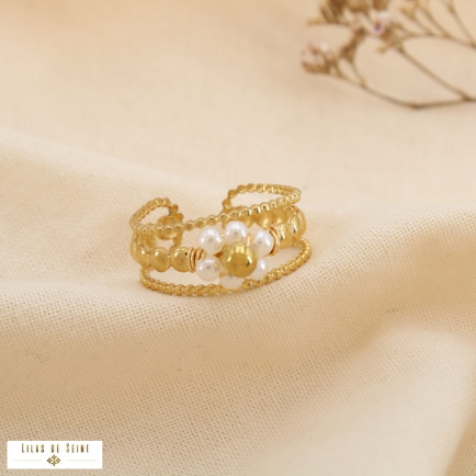 Bague multi-anneaux acier cristal perles acrylique 0425055 blanc