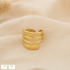 Bague multi-anneaux ouverte acier inoxydable texturé 0225136 doré