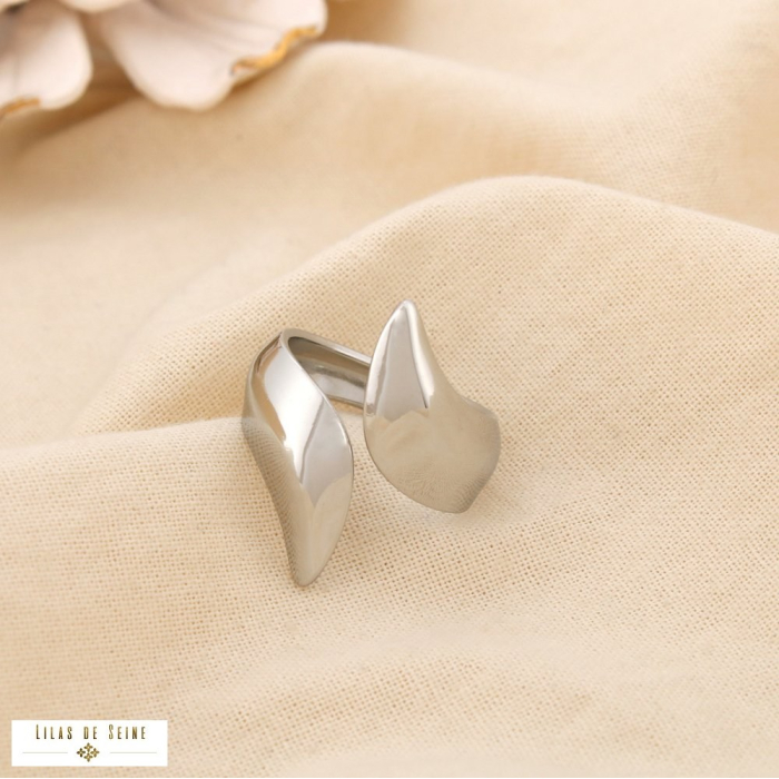 Bague ouverte design abstrait sculptural acier inox. 0425050 argenté