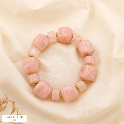Bracelet élastique acier inoxydable résine marbrée 0225174 rose