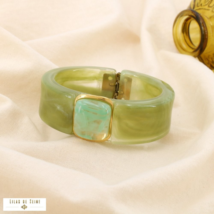 Bracelet résine acier ouvrable jonc effet marbre 0225145 vert