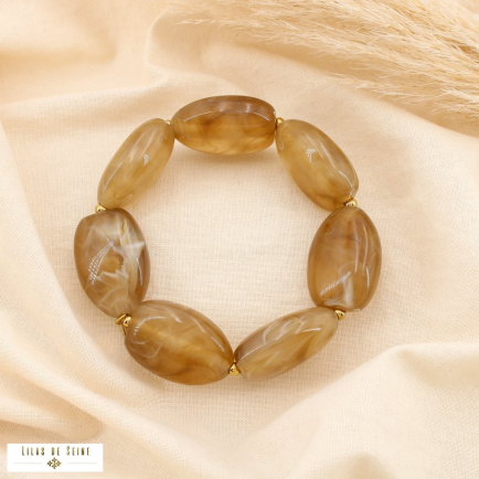 Bracelet élastique ovale acier résine marbrée 0225175 marron