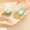 Boucles d'oreilles CLIP acier cabochon marbré résine 0325127 bleu turquoise