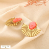 Boucles d'oreilles CLIP acier cabochon marbré résine 0325127 rouge corail