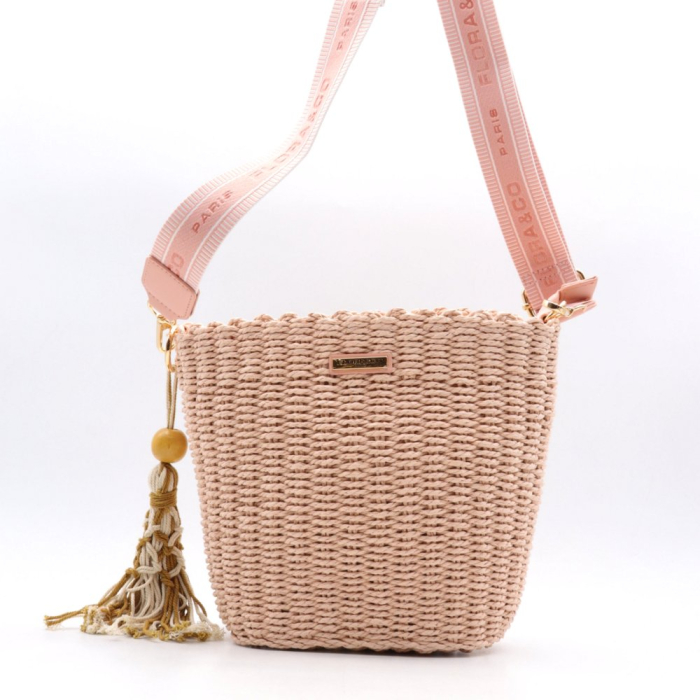 Sac seau Flora&Co paille papier simili-cuir 0925027 rose