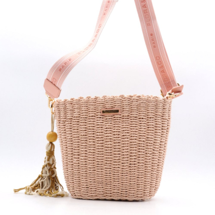 Sac seau Flora&Co paille papier simili-cuir 0925027 rose