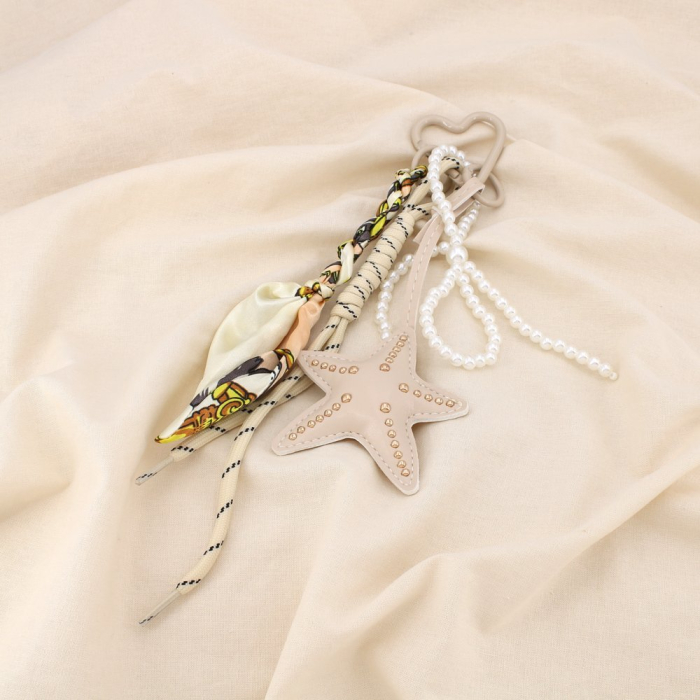 Bijou de sac porte-clés étoile cordon perle satin 0825026 naturel/beige