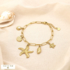 Bracelet acier marin étoile de mer coquillage perle 0225154 doré