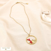 Collier acier coquillage corail astérie strass émail 0125127 rouge