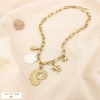 Collier charms acier nacre astérie coquillage corail 0125128 doré