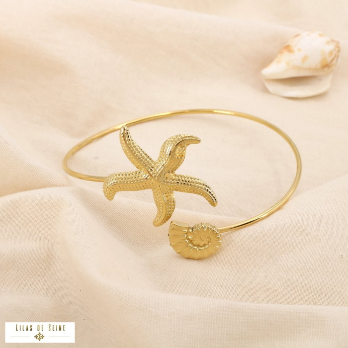 Bracelet bras jonc acier étoile escargot de mer 0225148 doré