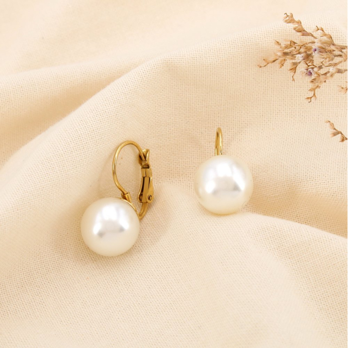 Boucles d’oreilles acier inoxydable perle acrylique 0325107 blanc
