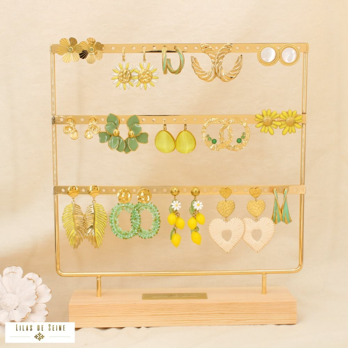 Ensemble 15 boucles d'oreilles acier inox florale 0325165 vert