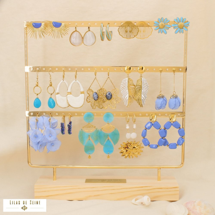 Ensemble 15 boucles d'oreilles acier tons bleus 0325166 bleu