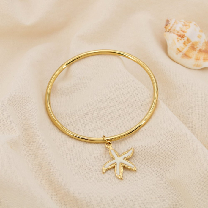 Bracelet Jonc acier inox émail marin étoile de mer 0225228 doré