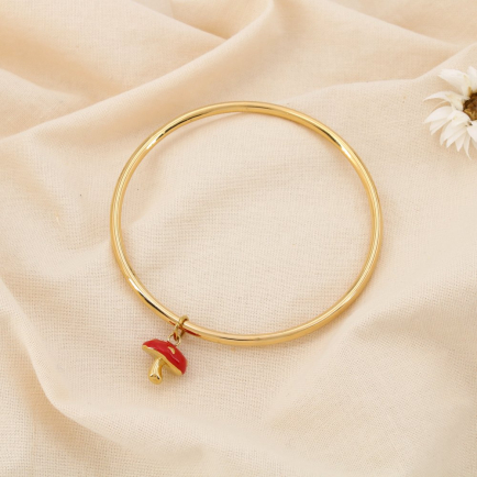Bracelet Jonc acier inox pendentif champignon émail 0225235 doré