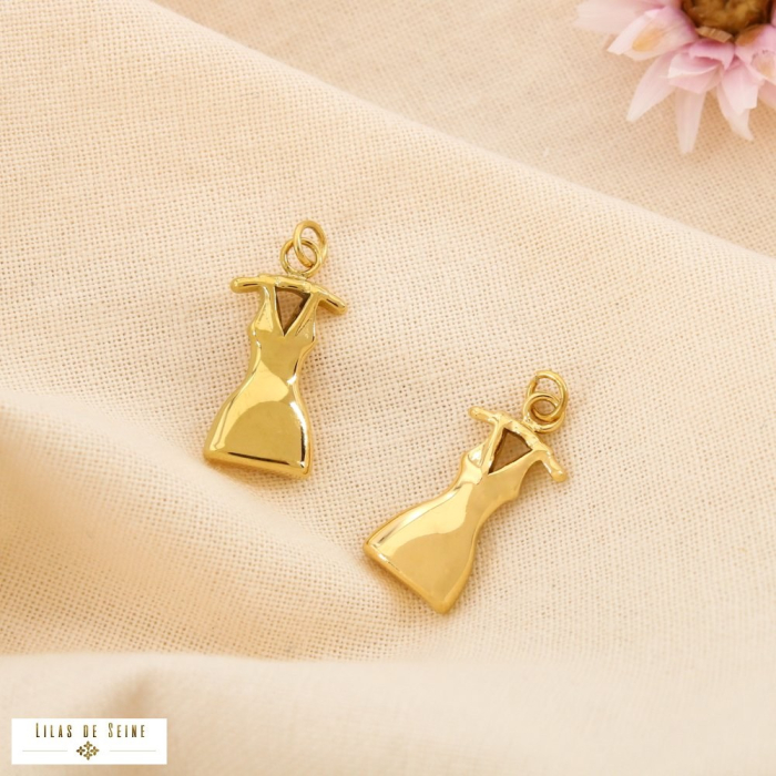 2 Charms robe col v pendentif acier inoxydable 0625068 doré