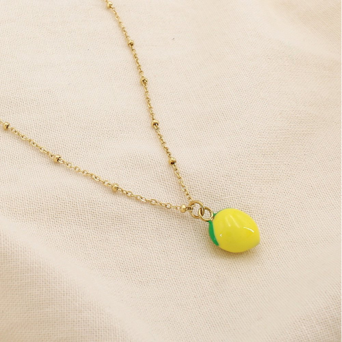 Collier acier inoxydable émail pendentif citron 0125169 jaune