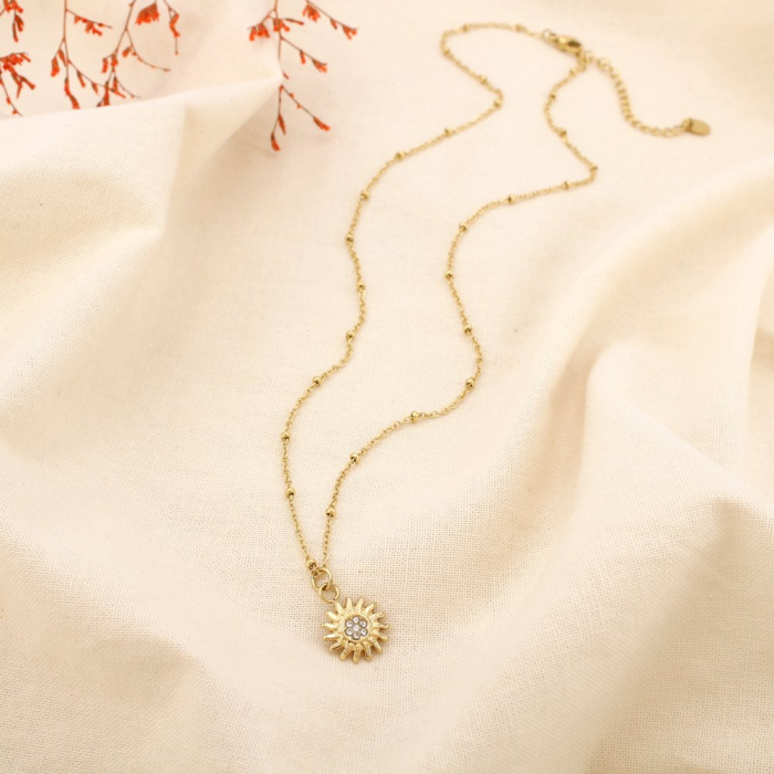 Collier acier inoxydable strass breloque soleil 0125171 doré