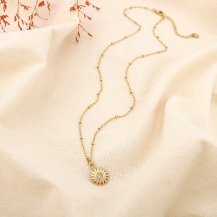 Collier acier inoxydable strass breloque soleil 0125171 doré