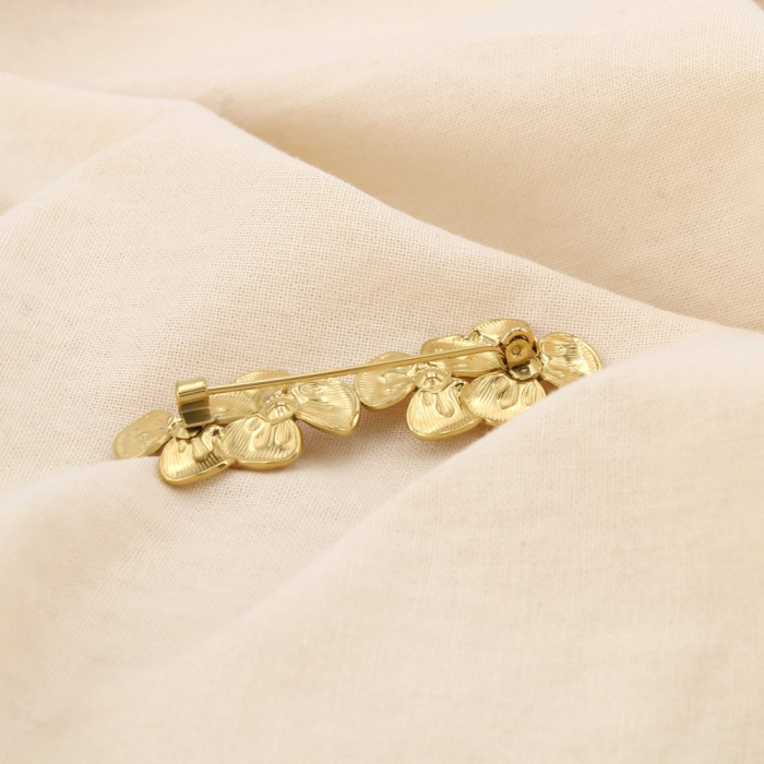 Broche épingle fleur acier inoxydable strass 05252021 doré