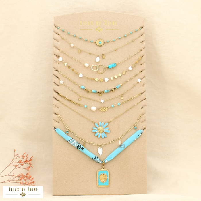 Ensemble 10 colliers bohème acier nuance turquoise 0125173 bleu turquoise