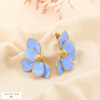 Boucles d’oreilles acier inoxydable fleur émail 0325136 bleu