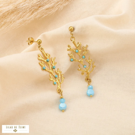Boucles d'oreilles acier marin corail cristal 0325039 bleu