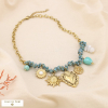 Collier acier cordon breloque soleil coeur rose 0125162 bleu turquoise