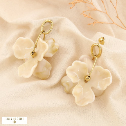 Boucles d'oreilles acier inox fleur résine colorée 0325160 naturel/beige