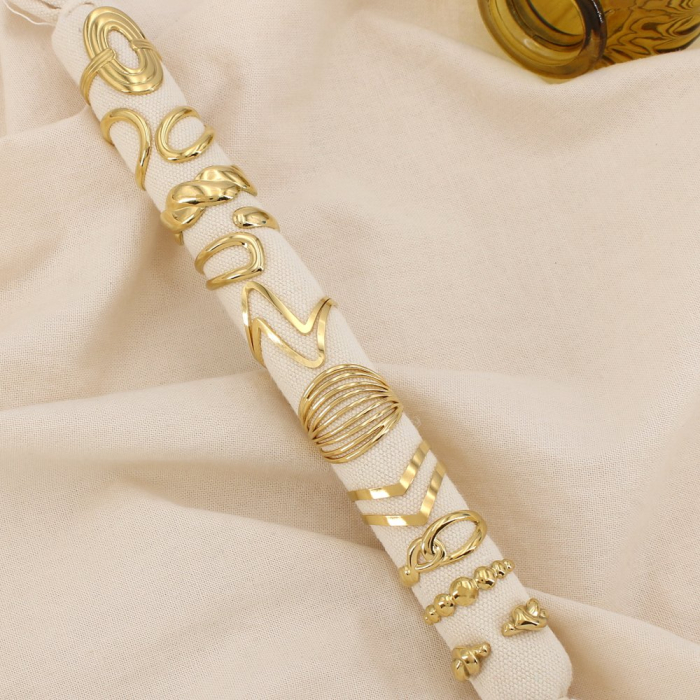 Ensemble 10 bagues réglable acier inoxydable lisse 0425079 doré