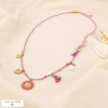 Collier acier cordon breloque trèfle nacre strass 0125165 fushia