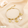 Bracelet charms cordon tressé noué breloques acier 0225215 naturel/beige