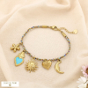 Bracelet cordon chaîne tressé breloque acier émail 0225218 bleu