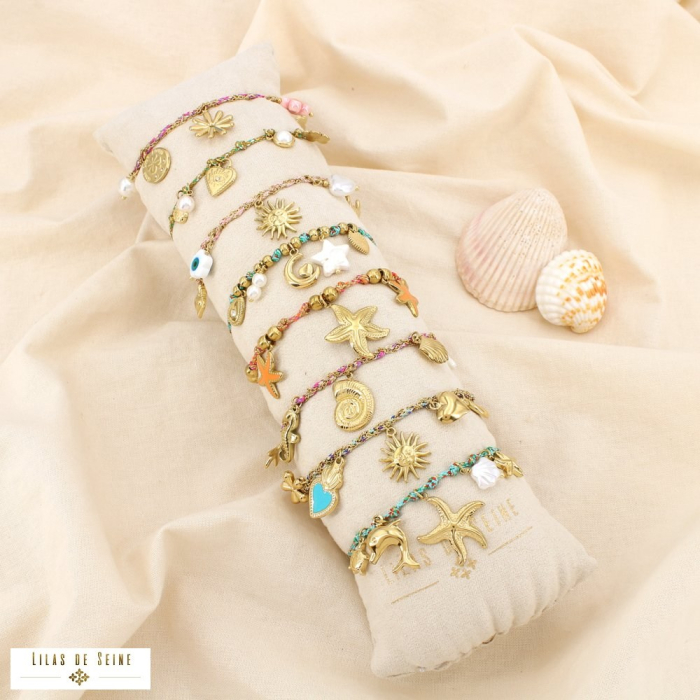 Ensemble 8 bracelets breloque acier cordon tressé 0225223 multi