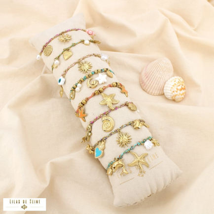 Ensemble 8 bracelets breloque acier cordon tressé 0225223 multi