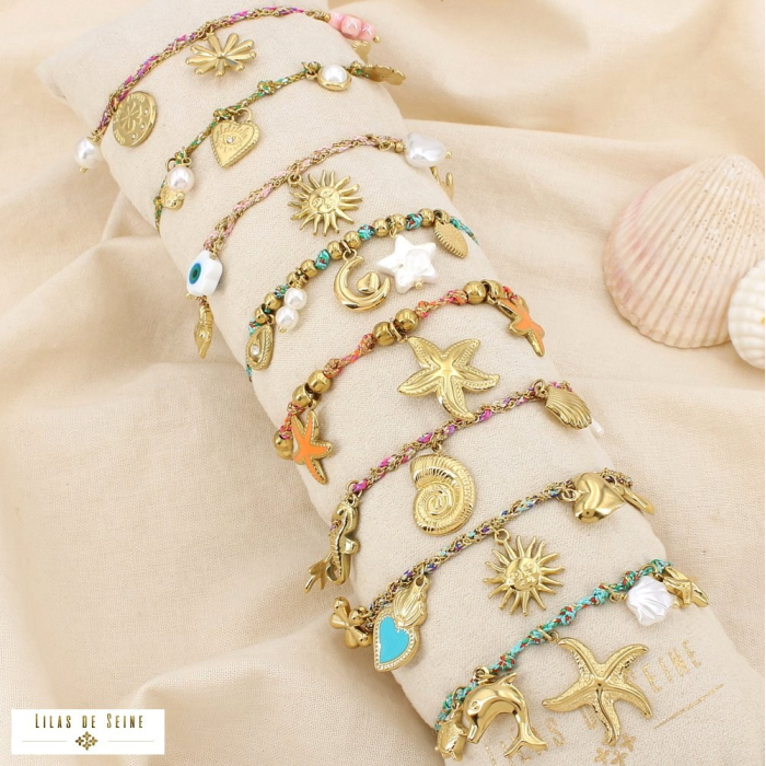 Ensemble 8 bracelets breloque acier cordon tressé 0225223 multi