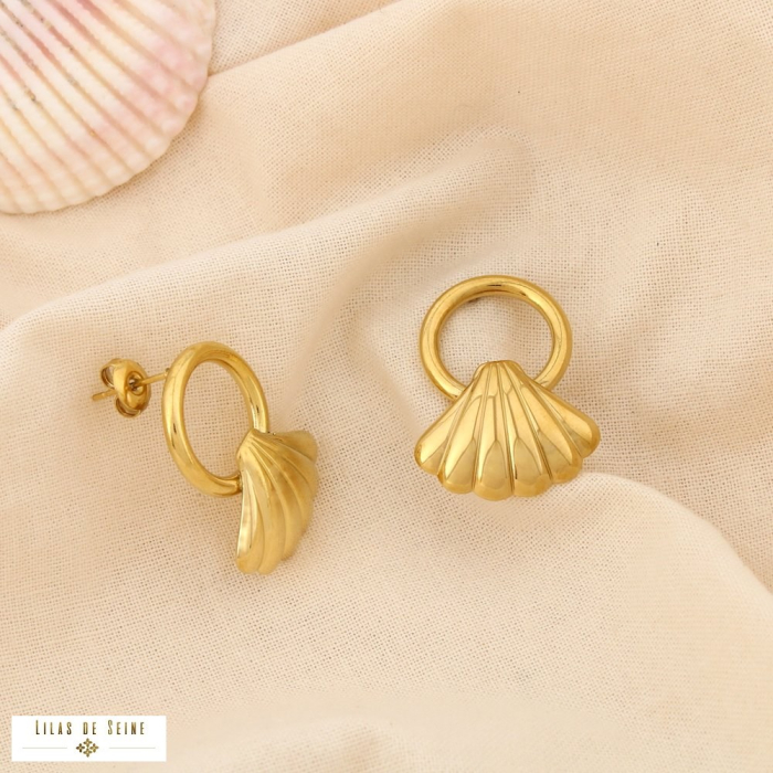 Boucles d'oreilles marin inoxydable acier coquillage 0325148 doré