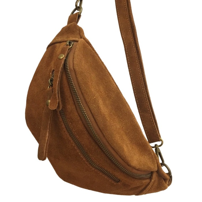 Sac banane cuir véritable daim 0924001 marron