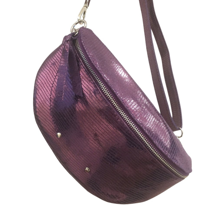 Sac banane cuir véritable lamé effet métallisé 0924037 violet