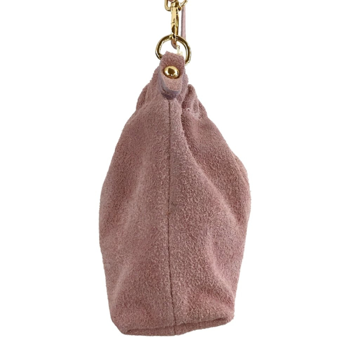 Sac à bandoulière cuir véritable daim haut froncé 0924514 rose