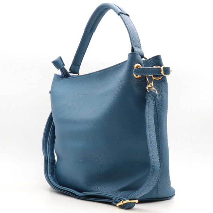 Sac à main 2-en-1 simili-cuir grainé Flora&Co 2 bandoulières 0924007 bleu jean